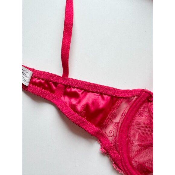 SIMONE PERELE Wish Ruby Red Sheer Embroidered Tulle Unlined Demi Bra, Size 30D - Picture 12 of 16